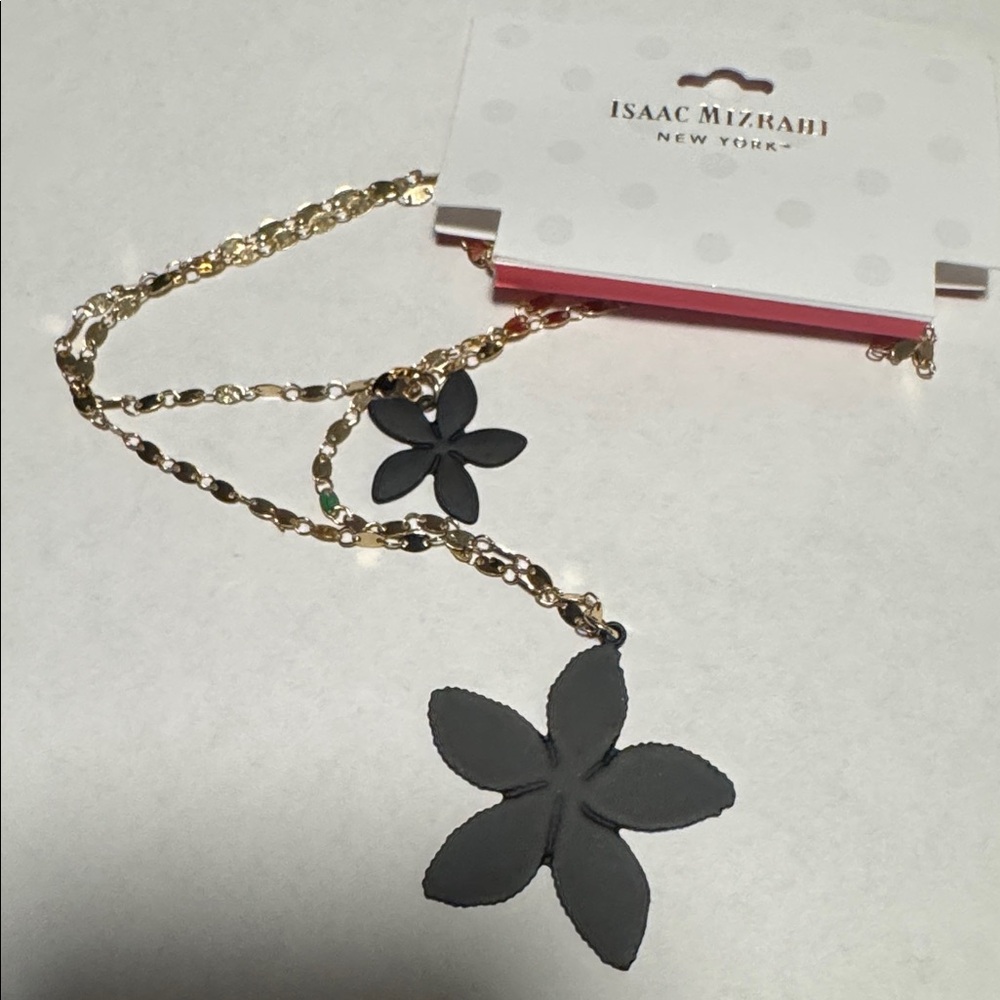 Isaac Mizrahi New York Black Flower Pendant Necklaces NWT (BR666:6) - Picture 3 of 6